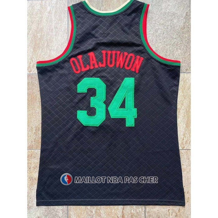 Maillot Houston Rockets Hakeem Olajuwon NO 34 Mitchell & Ness 1993-94 Noir